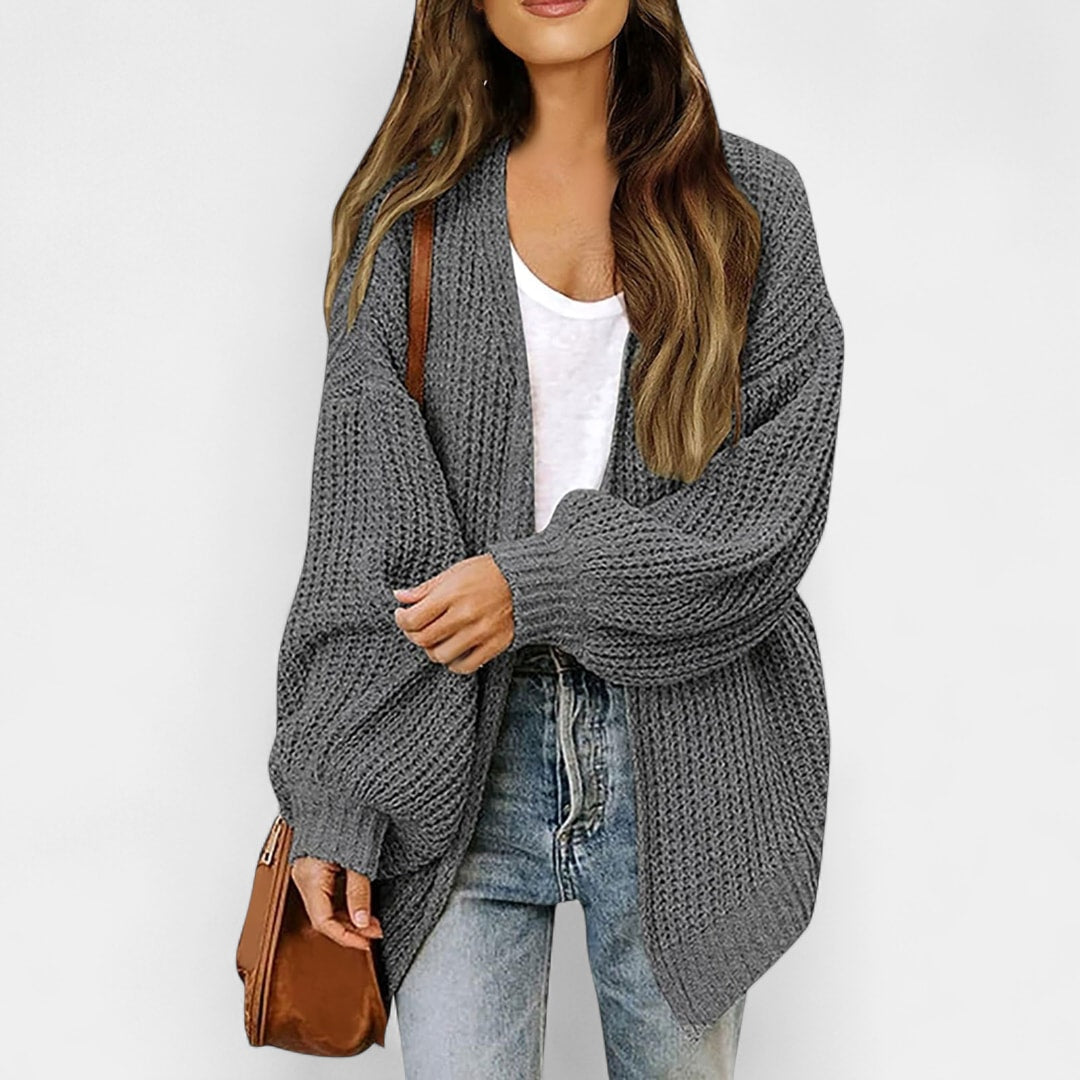 Lang cardigan dame i grov strik med oversize pasform