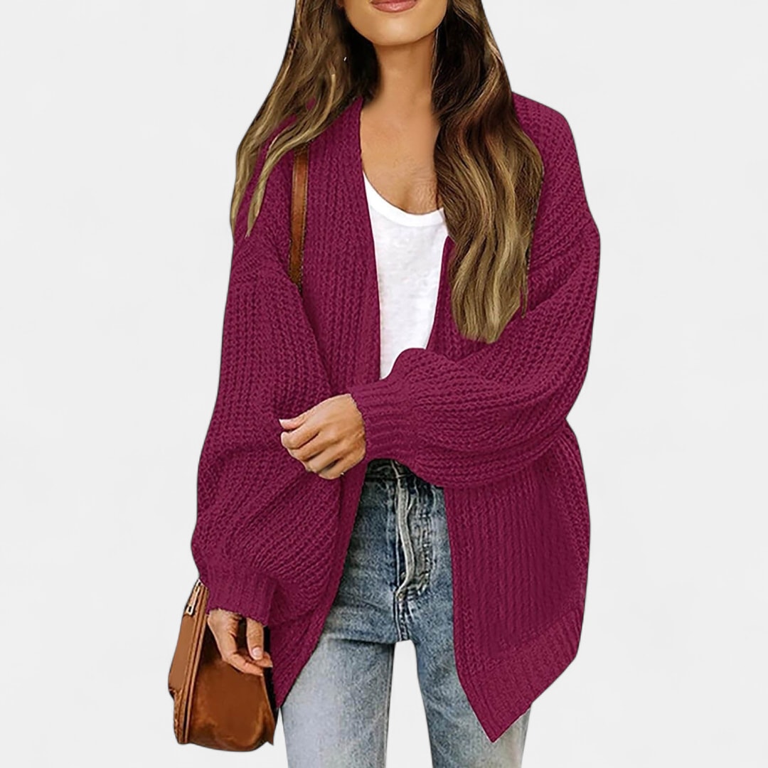 Lang cardigan dame i grov strik med oversize pasform