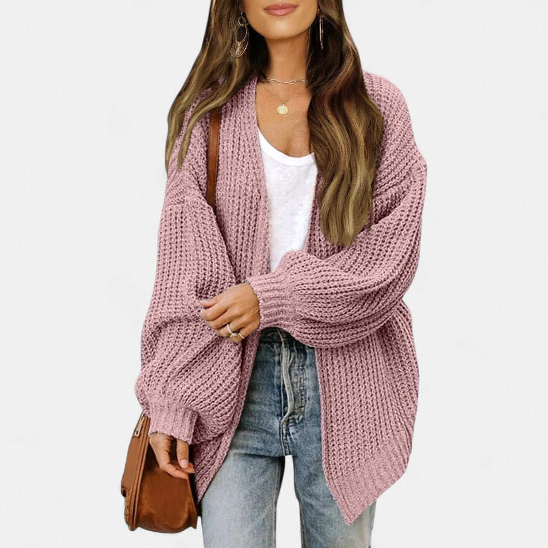 Lang cardigan dame i grov strik med oversize pasform