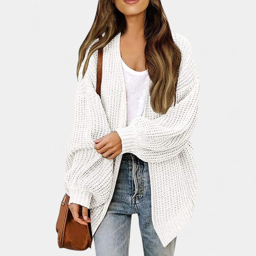Lang cardigan dame i grov strik med oversize pasform