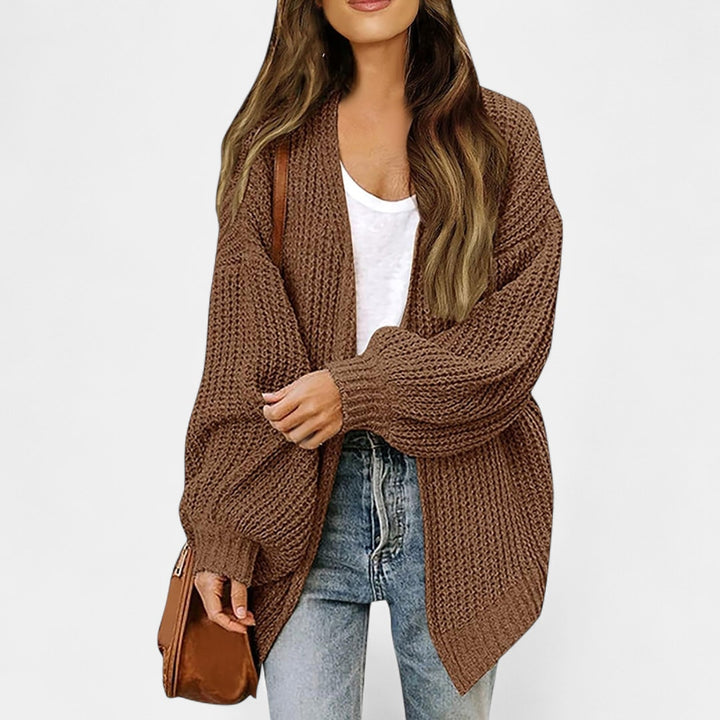Lang cardigan dame i grov strik med oversize pasform