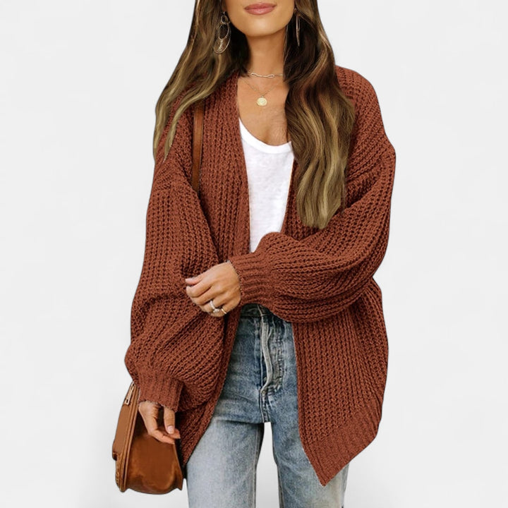 Rustbrun oversize cardigan dame i grov strik