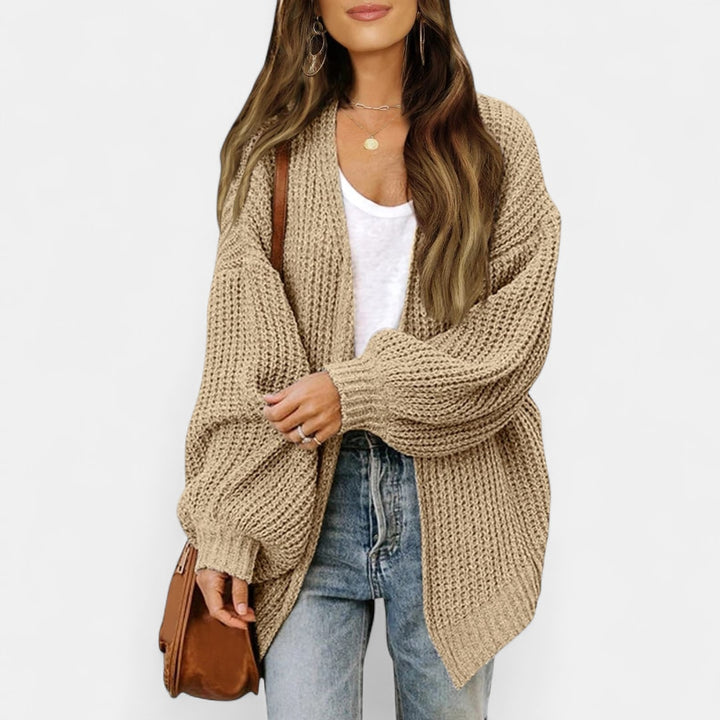 Lang cardigan dame i grov strik med oversize pasform