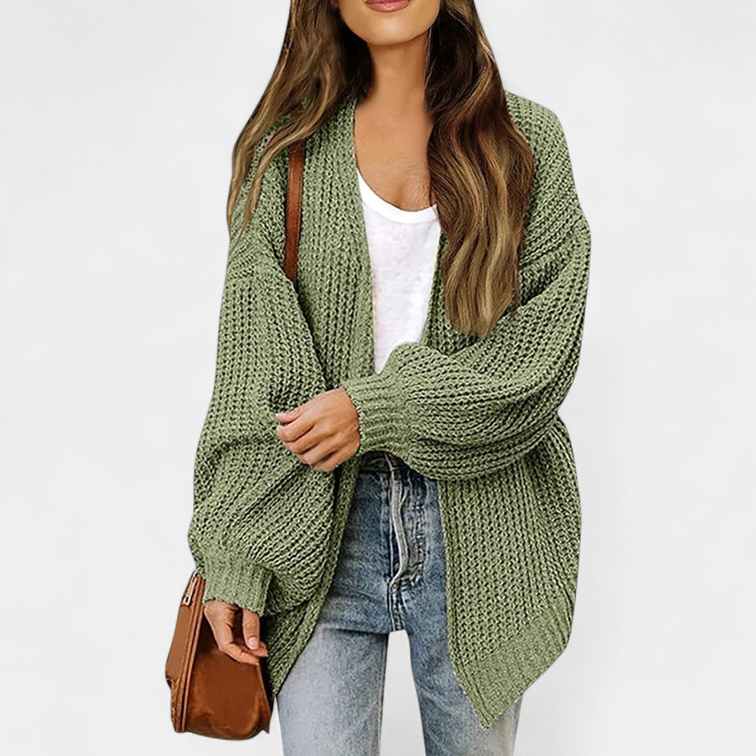 Lang cardigan dame i grov strik med oversize pasform