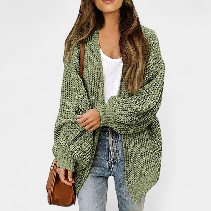 Lang cardigan dame i grov strik med oversize pasform