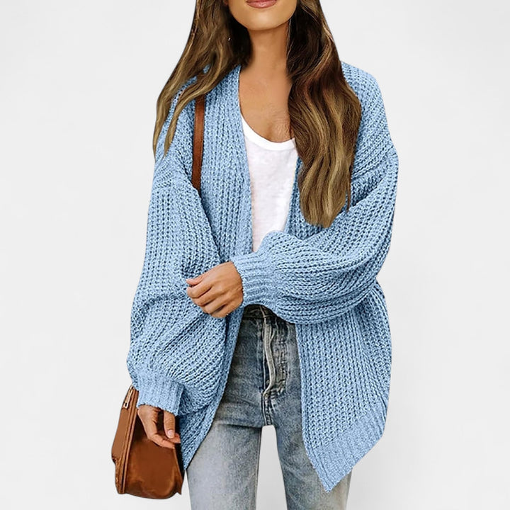 Lang cardigan dame i grov strik med oversize pasform