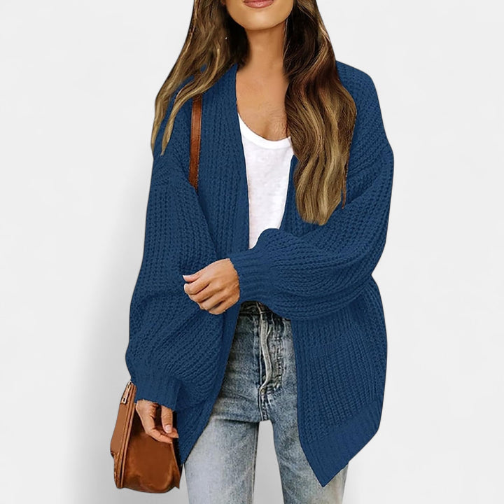 Lang cardigan dame i grov strik med oversize pasform