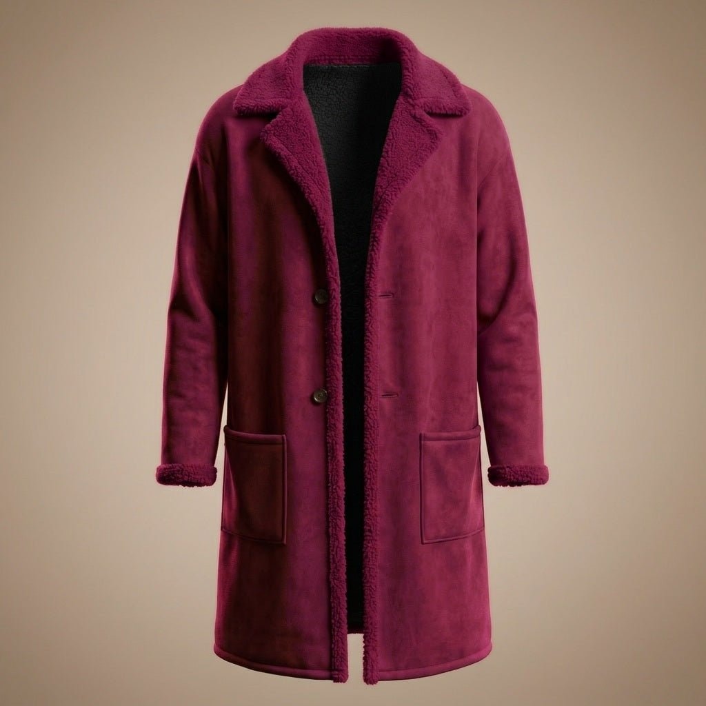Cappotto lungo uomo in camoscio rosso bordeaux con interno teddy