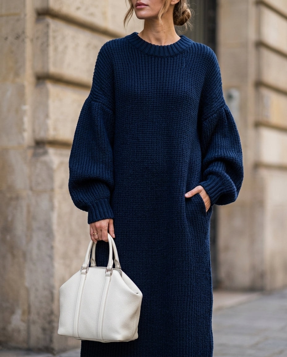 Abito oversize in maglia a coste blu navy da donna