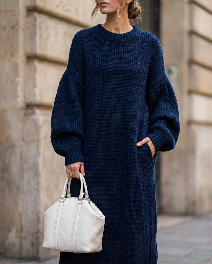 Abito oversize in maglia a coste blu navy da donna