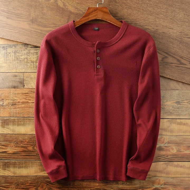 Rød langærmet henley t-shirt herre med knaplukning