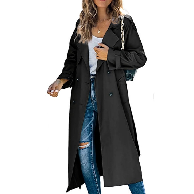 Lang trenchcoat dame med dobbeltradet lukning