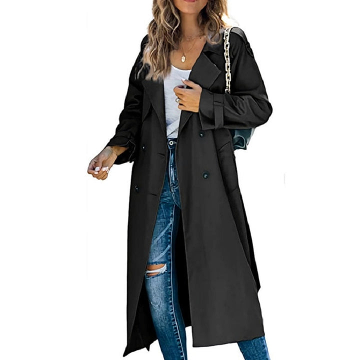 Lang trenchcoat dame med dobbeltradet lukning
