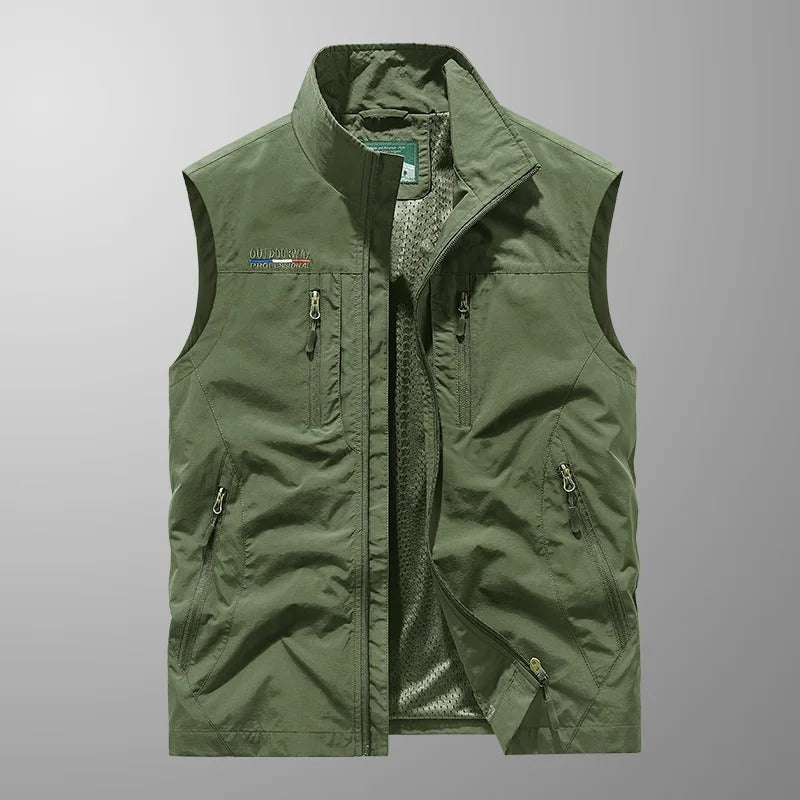 Outdoor vest herre med lommer og opretstående krave
