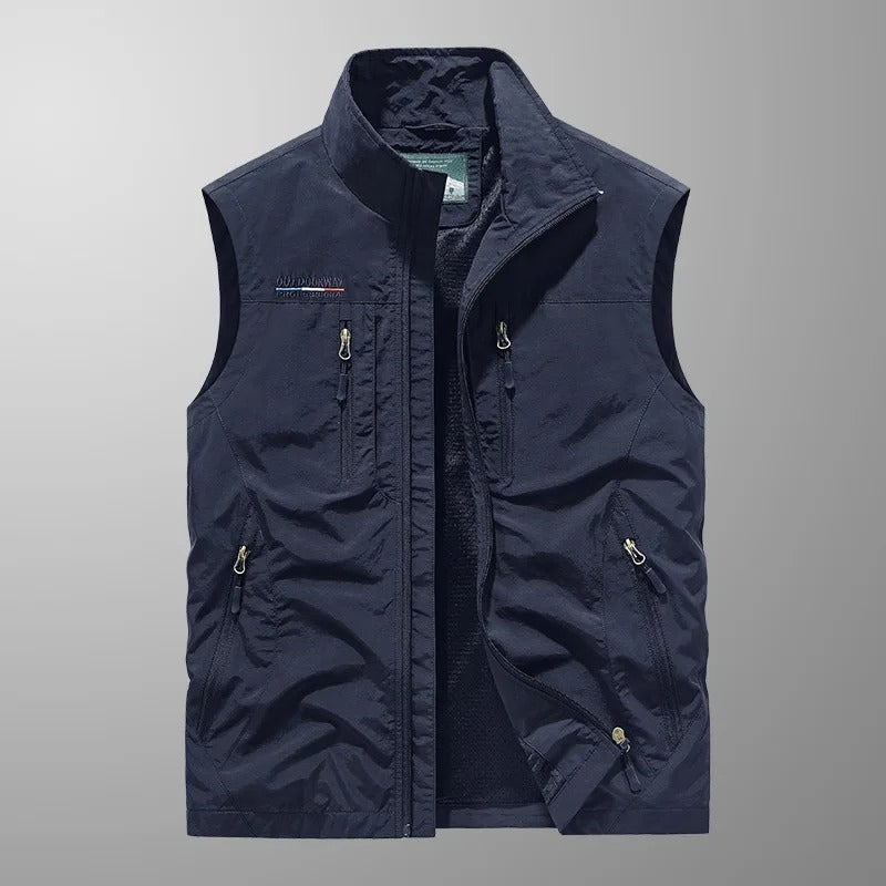 Outdoor vest herre med lommer og opretstående krave