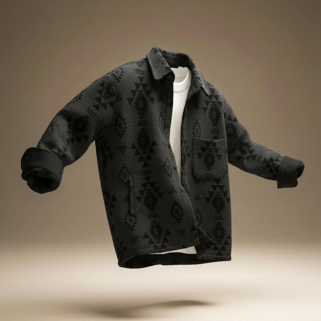 Overshirt herre i uldblanding med sort mønster