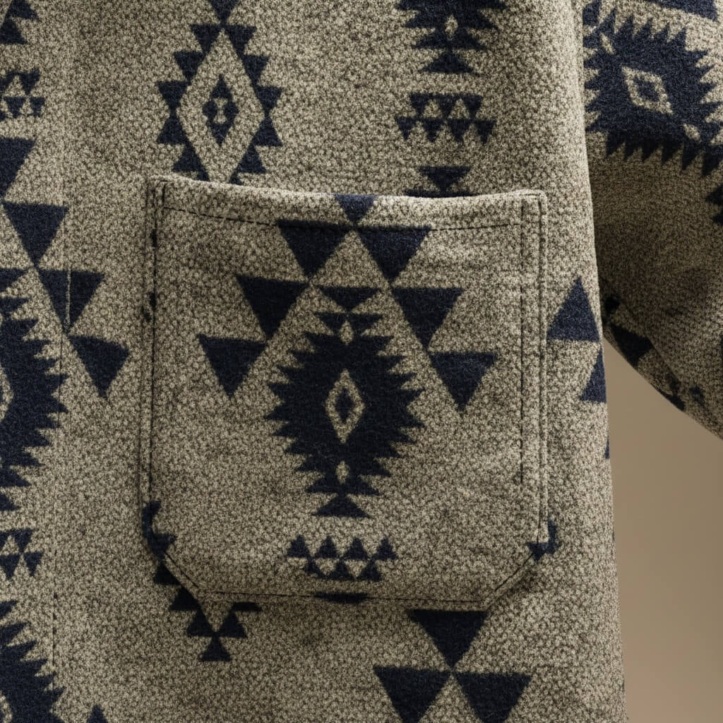Close-up af brystlomme på overshirt herre med mønster