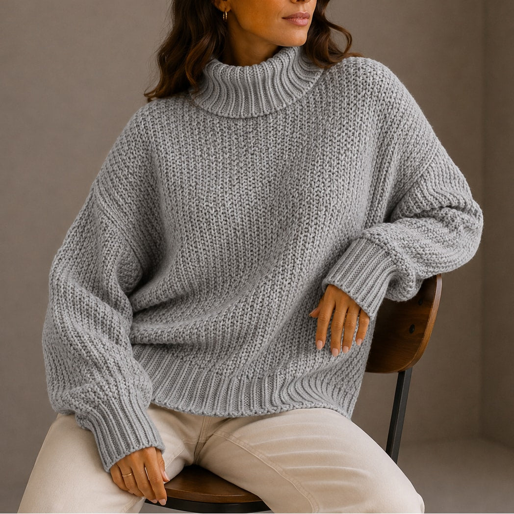 Oversized grov striktrøje dame med rullekrave