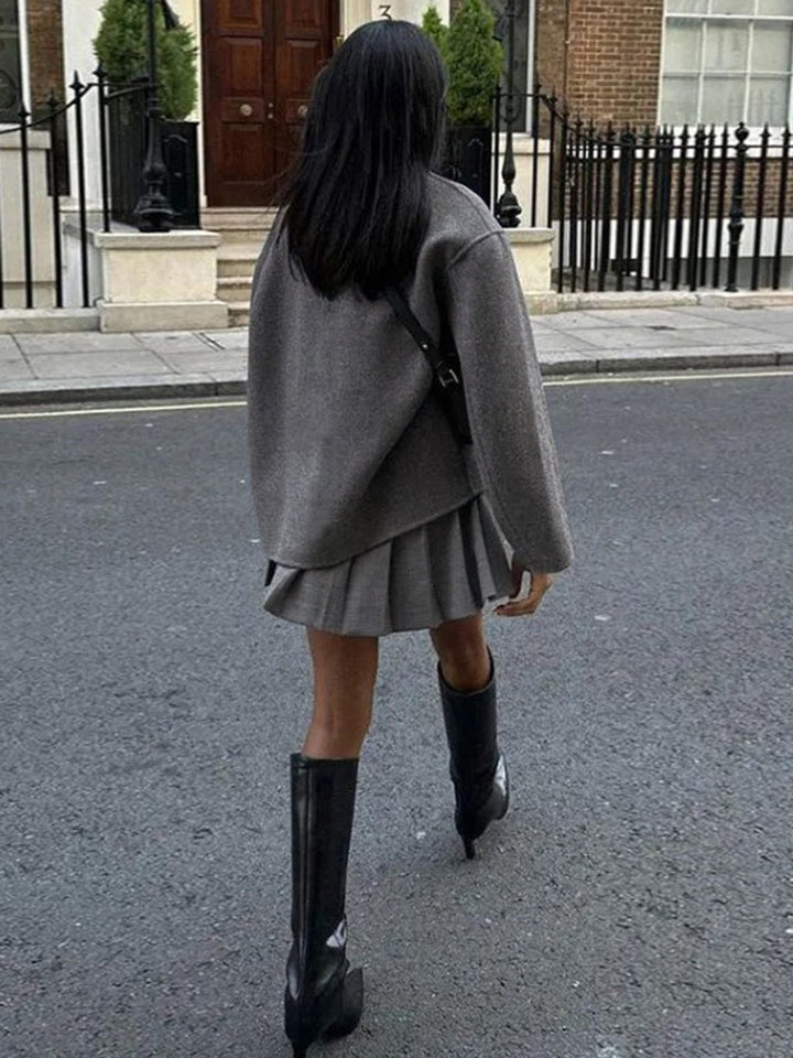 Oversized kort overgangsjakke dame, dobbeltradet