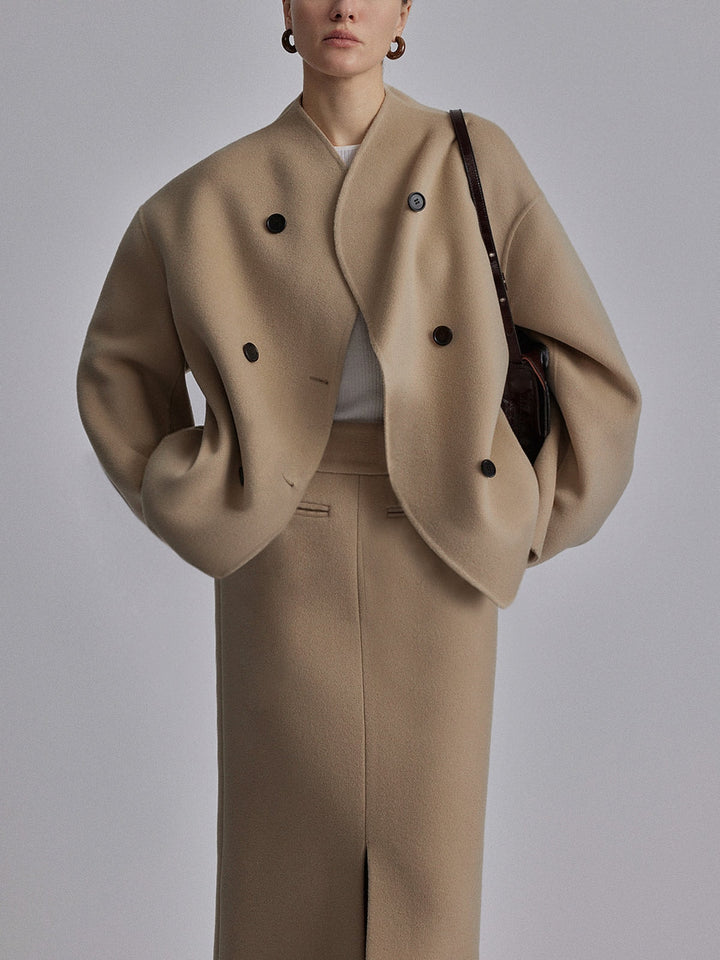 Oversized kort overgangsjakke dame, dobbeltradet