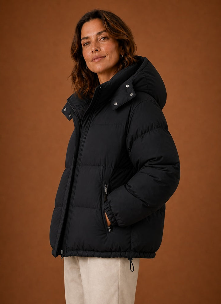 Oversized quiltet vinterjakke dame med hætte