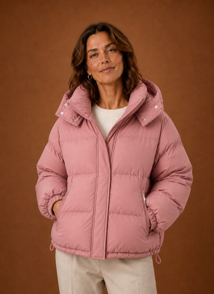 Oversized quiltet vinterjakke dame med hætte
