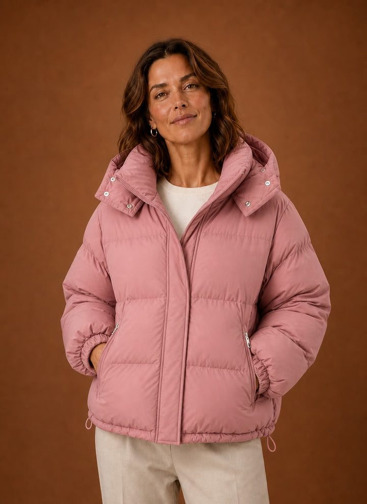 Oversized quiltet vinterjakke dame med hætte