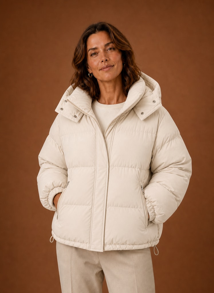 Oversized quiltet vinterjakke dame med hætte
