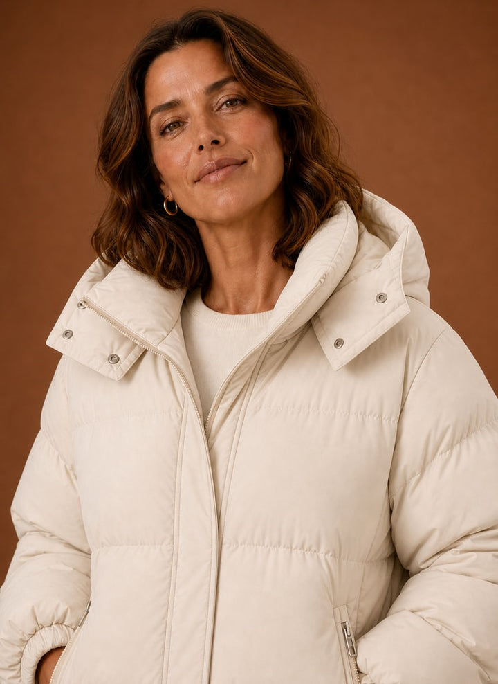 Oversized quiltet vinterjakke dame med hætte