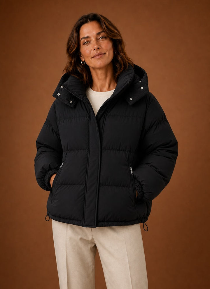 Oversized quiltet vinterjakke dame med hætte