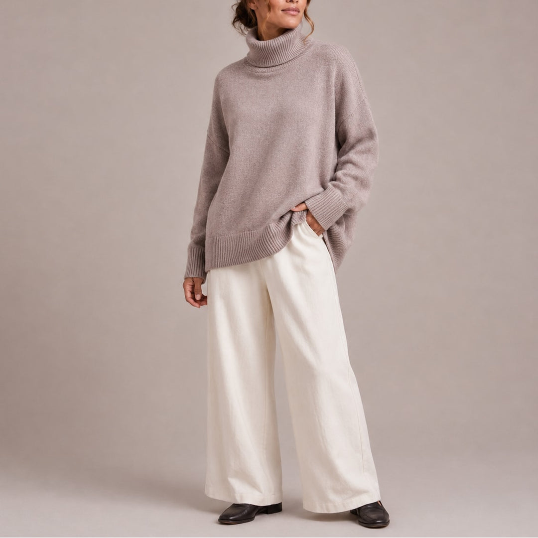 Oversized striktrøje dame med rullekrave