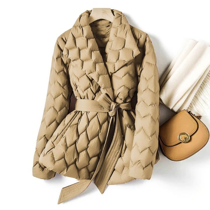 Quiltet dunjakke dame med revers i sandbeige