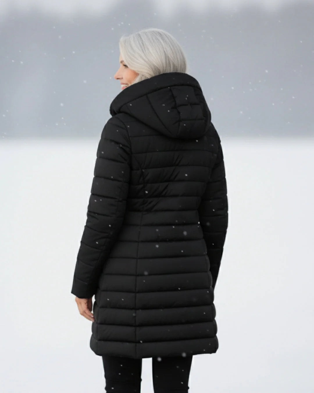 Quiltet vinterjakke dame med hætte og sherpafor