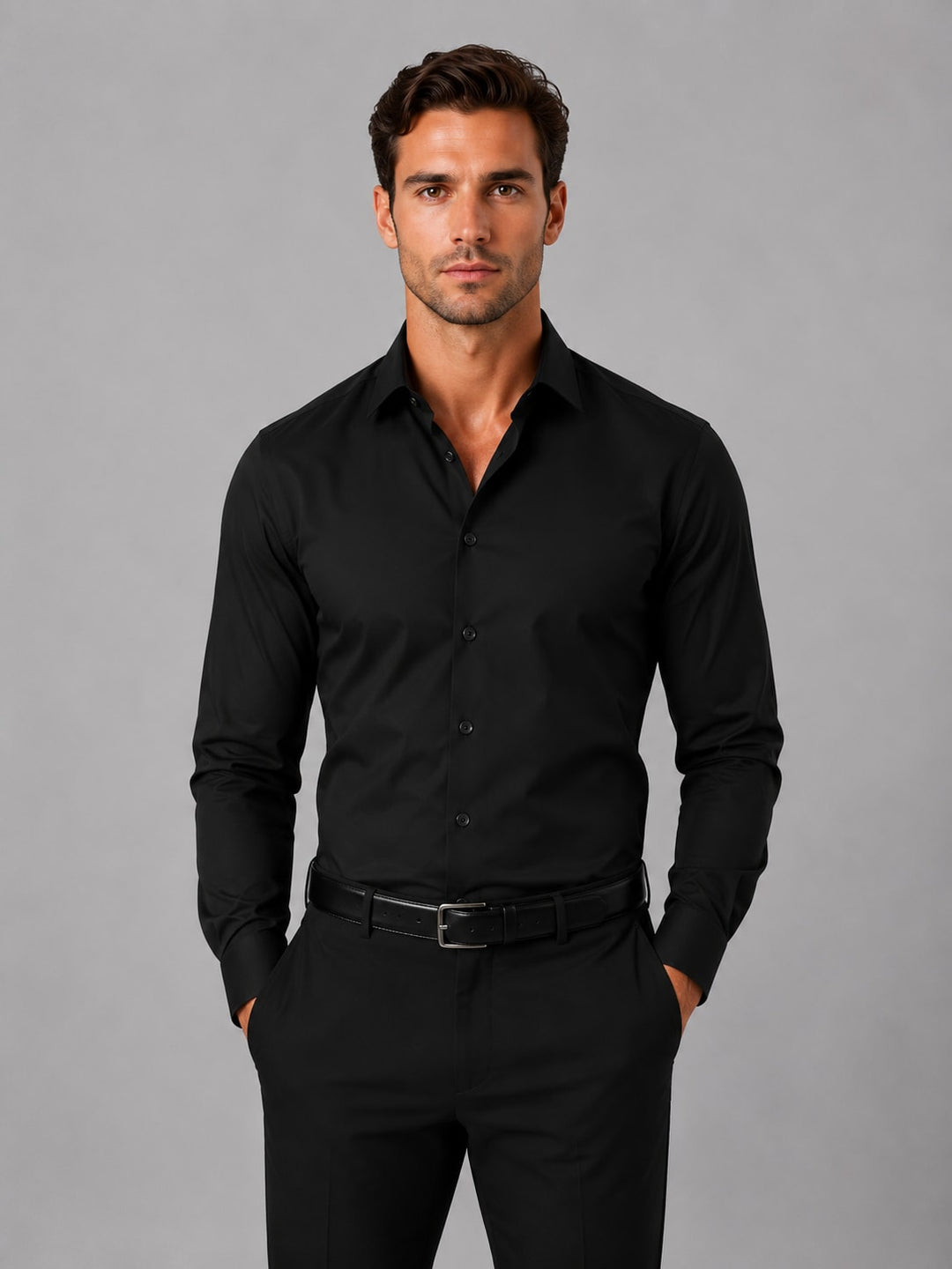 Skjorte herre slim fit med lange ærmer og klassisk krave