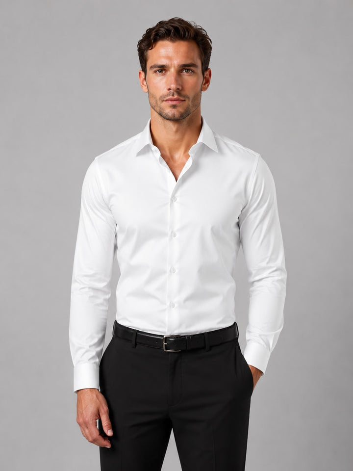 Skjorte herre slim fit med lange ærmer og klassisk krave