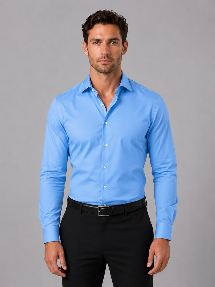 Skjorte herre slim fit med lange ærmer og klassisk krave
