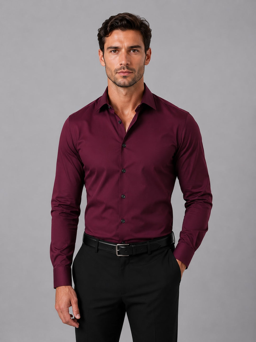 Skjorte herre slim fit med lange ærmer og klassisk krave