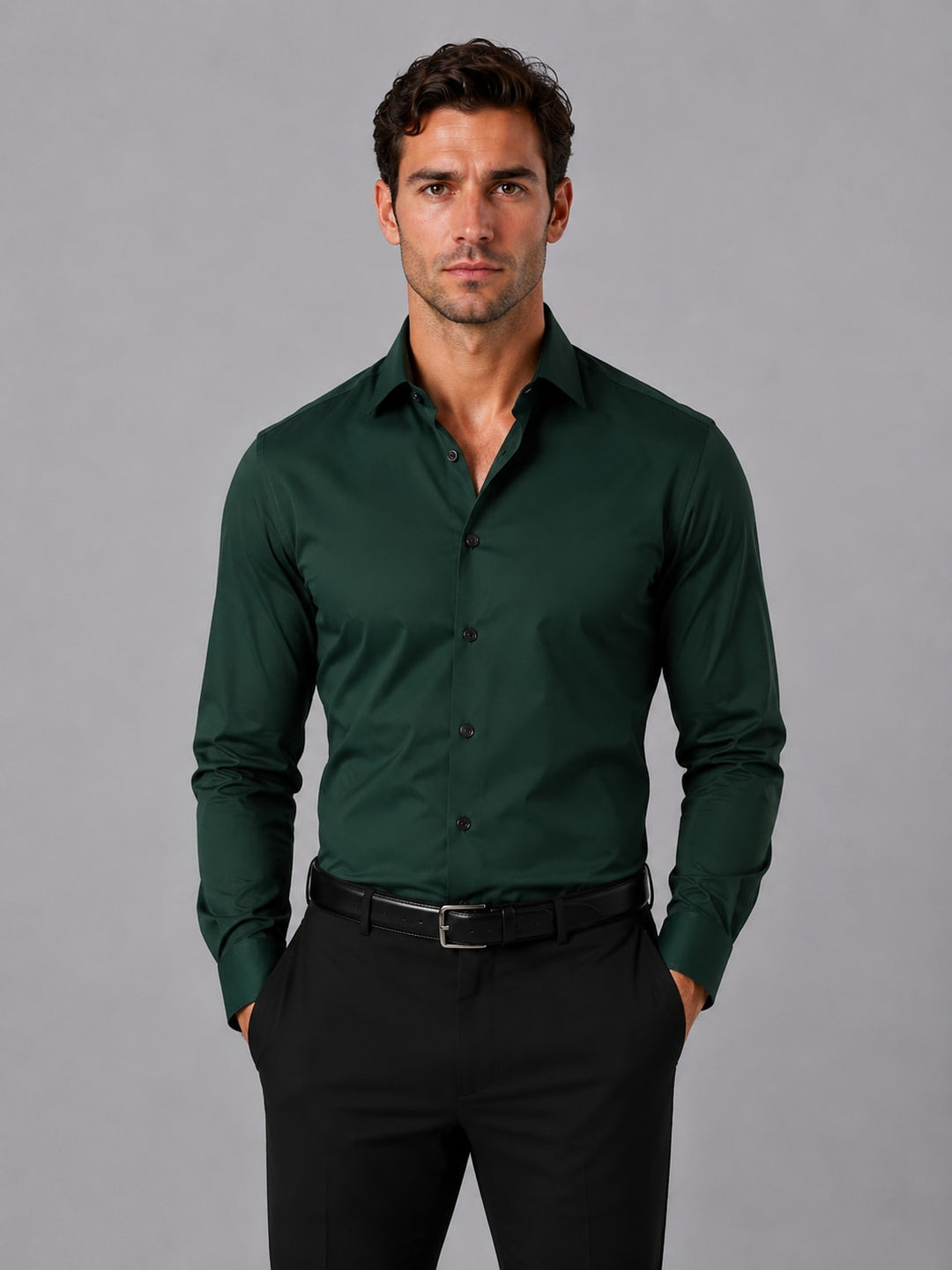 Skjorte herre slim fit med lange ærmer og klassisk krave