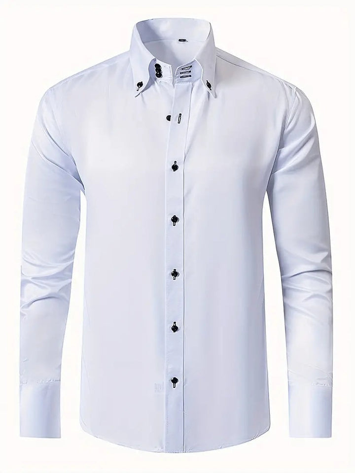 Hvid slim fit skjorte herre med button down krave og sorte knapper
