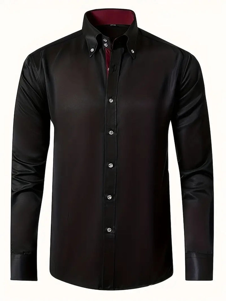 Sort slim fit skjorte herre med button down krave