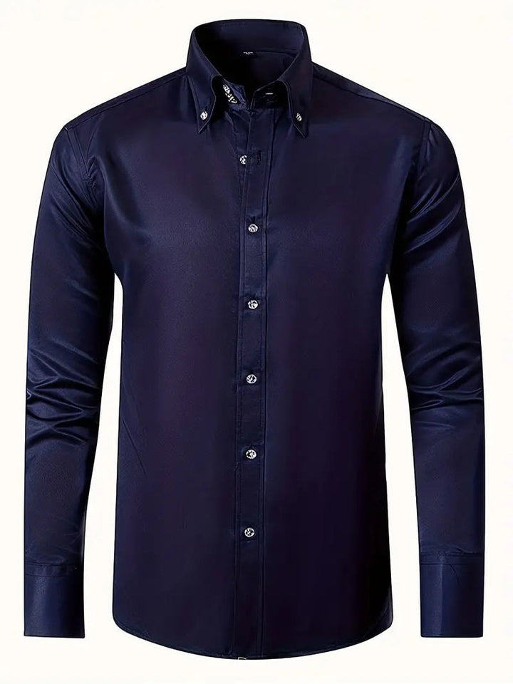 Navy slim fit skjorte herre med button down krave