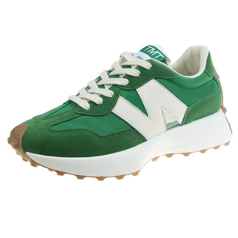 Grønne sneakers dame med hvidt sidedetalje og tyk sål