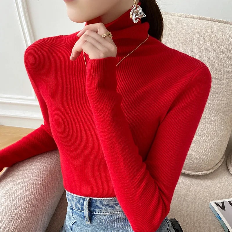 Striktrøje dame med rullekrave i cashmere