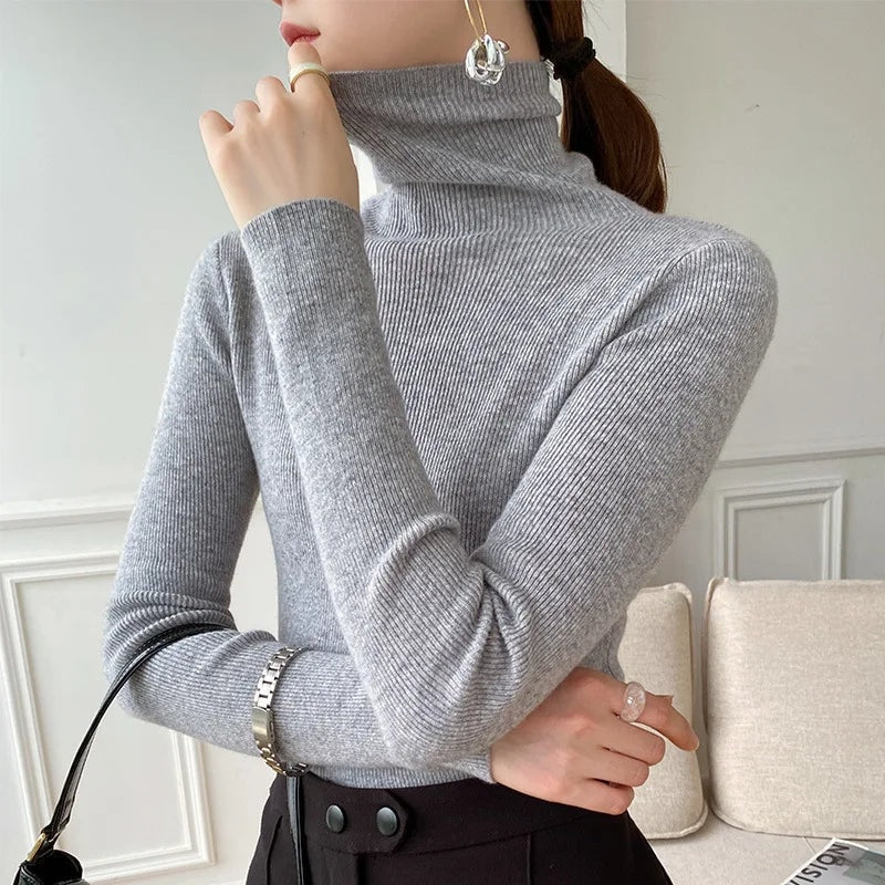 Striktrøje dame med rullekrave i cashmere