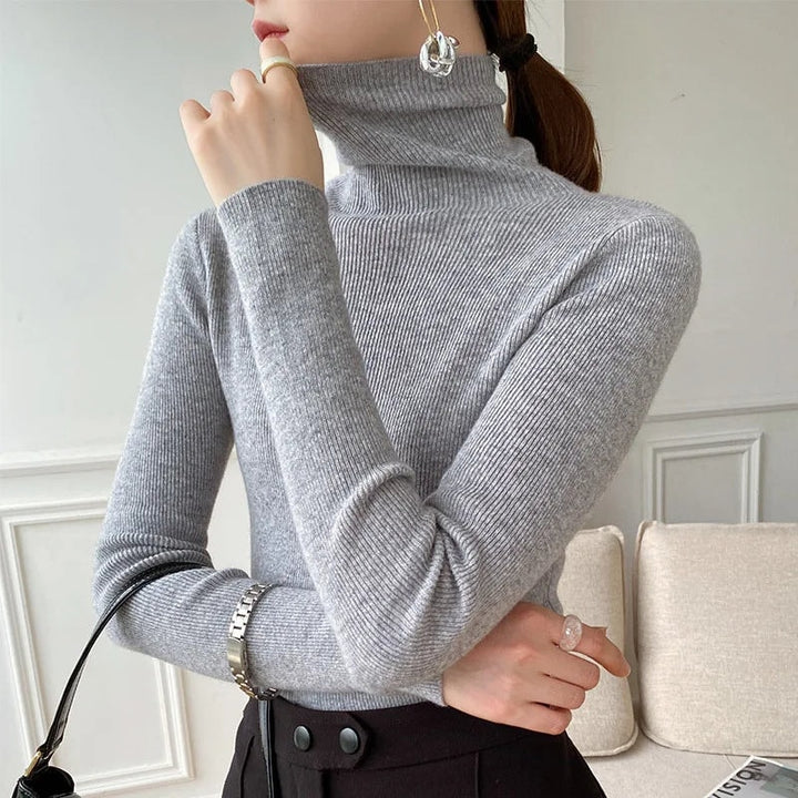 Striktrøje dame med rullekrave i cashmere