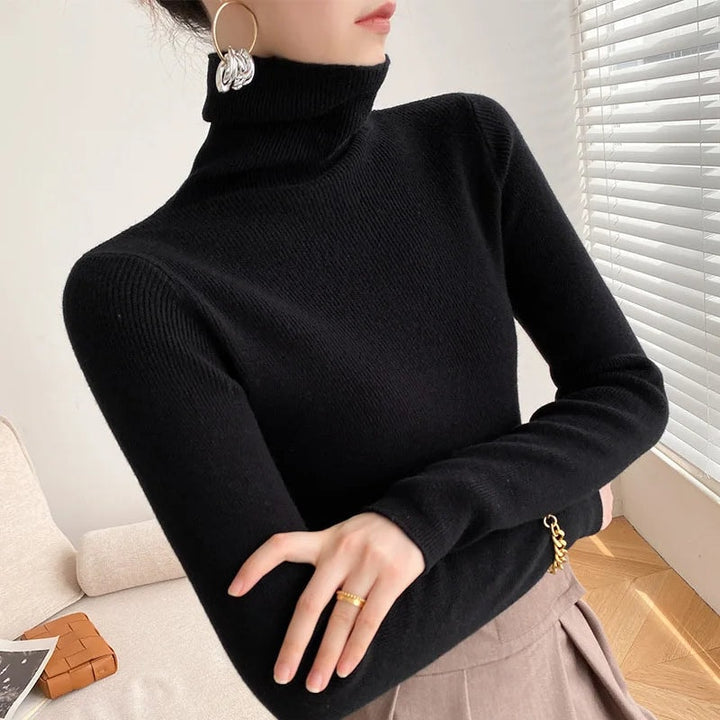 Striktrøje dame med rullekrave i cashmere