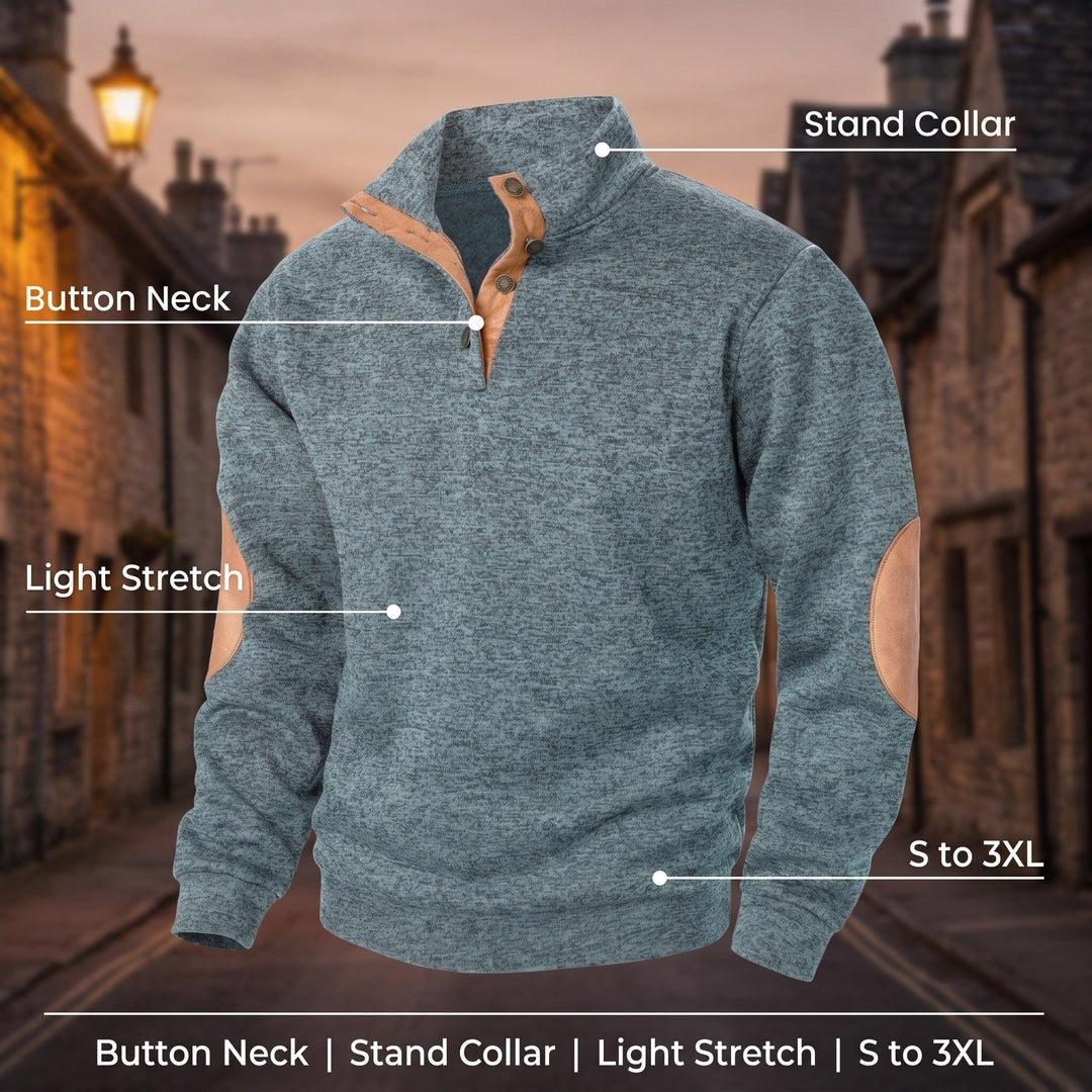 Striktrøje herre med knaphals, opretstående krave og let stretch