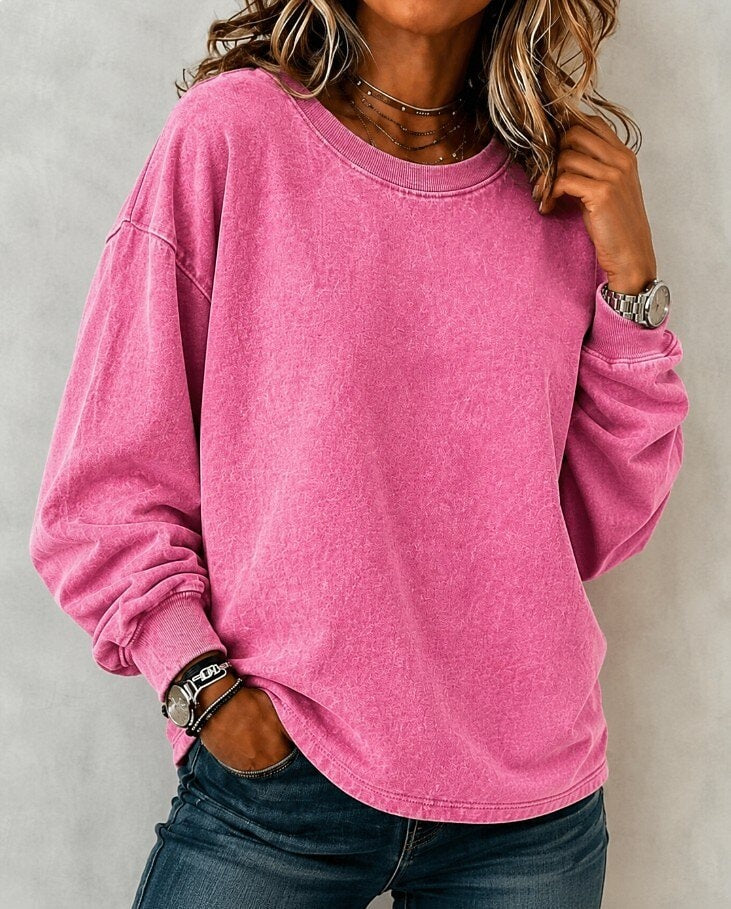 Løs sweatshirt dame med lange ærmer og vasket look