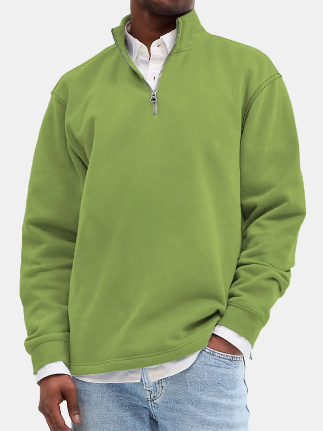 Sweatshirt herre med half zip og opretstående krave