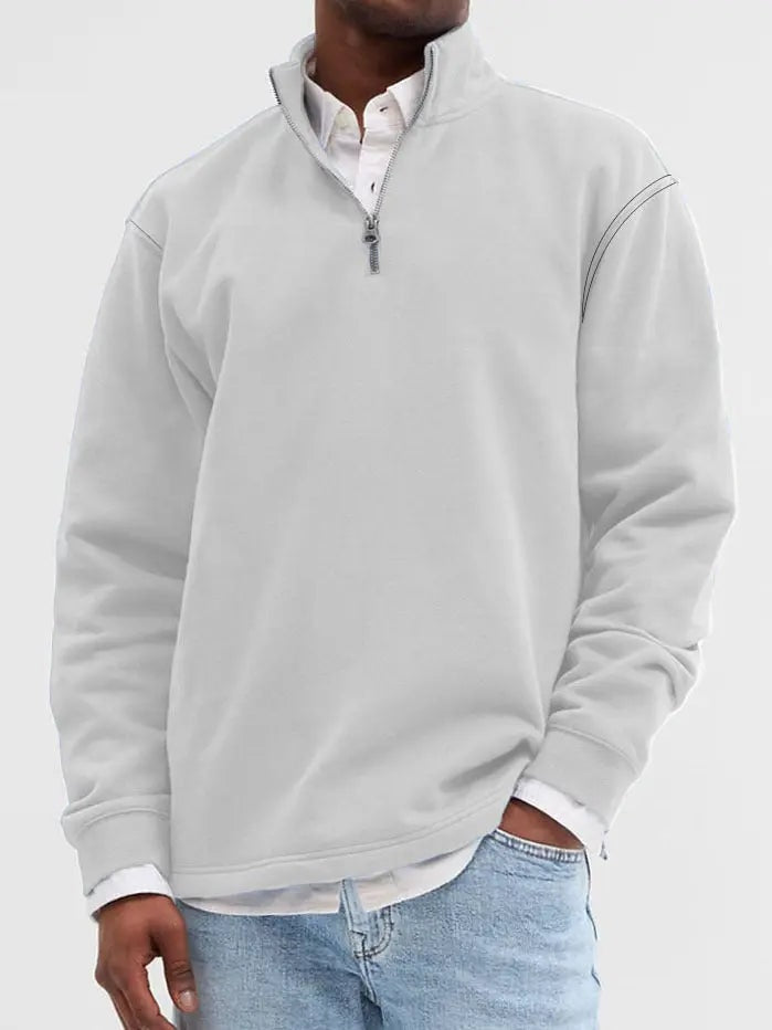 Sweatshirt herre med half zip og opretstående krave